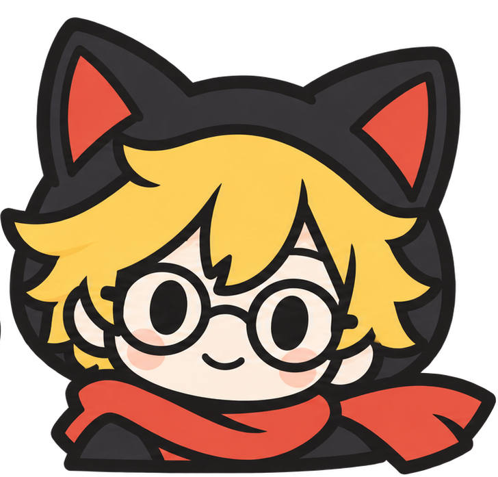 黒猫フードと赤いマフラーのシンプルなあろう